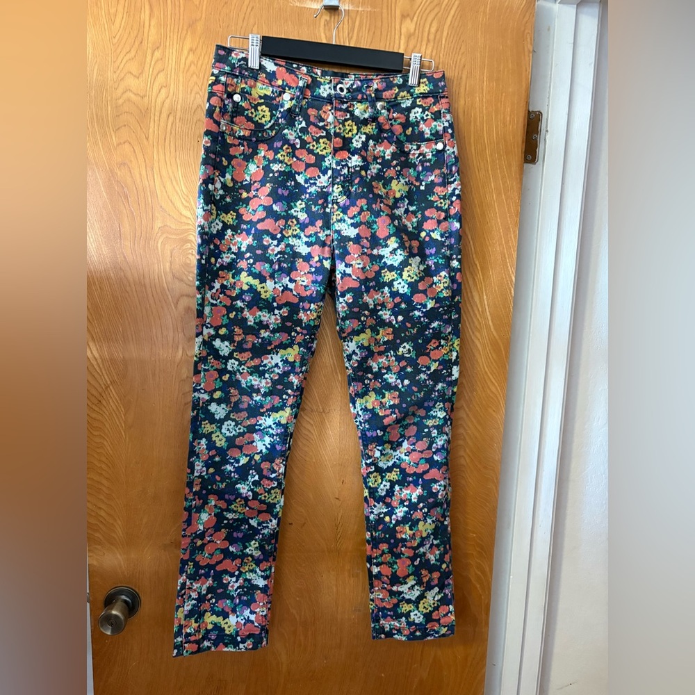 Anthropologie Maeve Gardenia Ultra High-Rise floral Slim Straight Jeans 29 - Picture 2 of 14